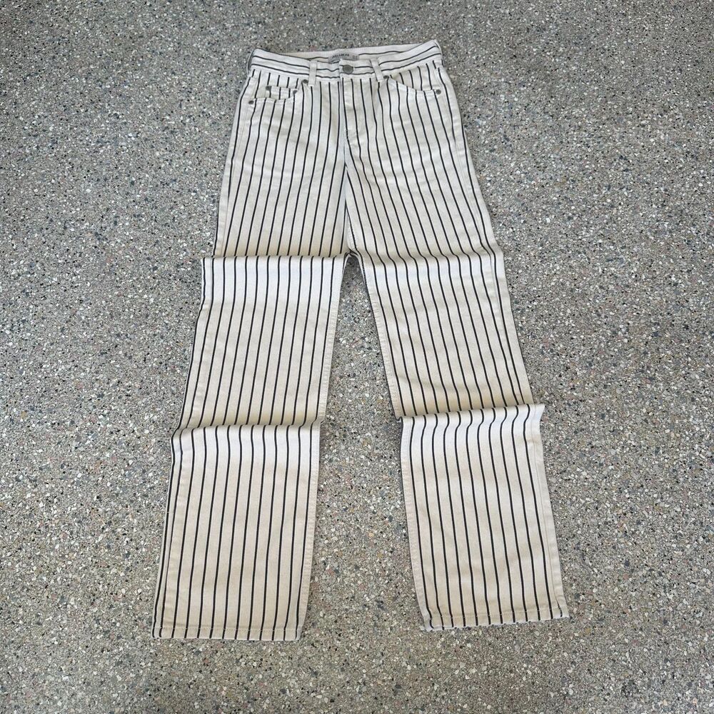 Pull & Bear Women's US 0 Striped Wide Leg Cream and Black Jeans Pants
